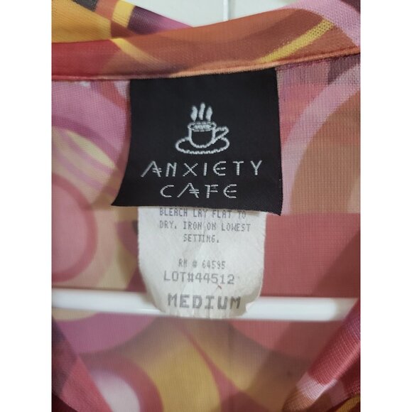 VTG 90s Y2K button up mesh sheer retro top retro funky rave Anxiety Cafe USA MED - Picture 6 of 9